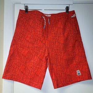 Psycho Bunny 32078 Boy's Swim Trunks In Bonfire Print Size 18/20 XL
